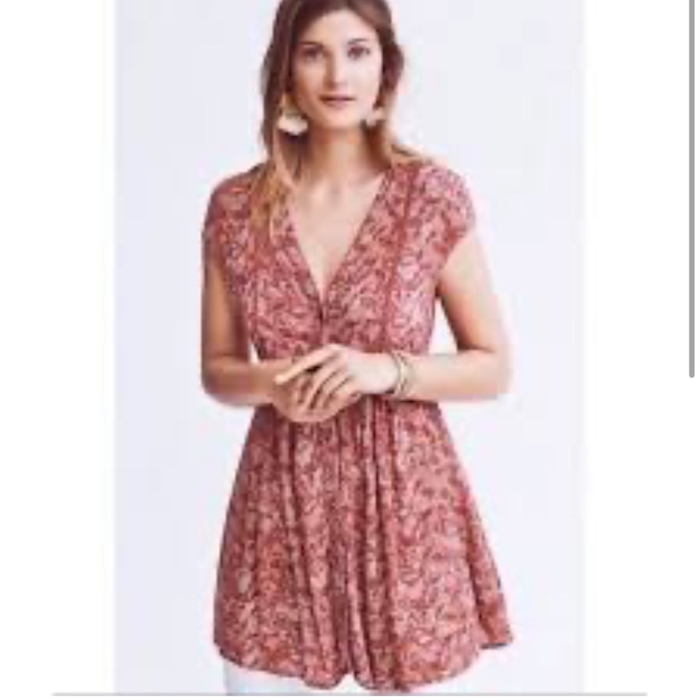 Anthropologie Vanessa Virginia Floral Button Babydoll Tunic Top Blouse Rust